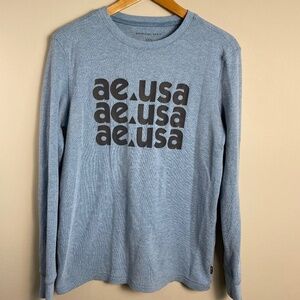 American Eagle Men's Pale Blue Long Sleeve Tight Waffle Knit LS T-Shirt Medium